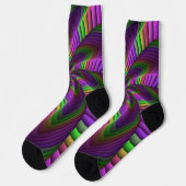 Groovy Energetic Colorful Neon Fraktal Pattern Socken (Linkes Detail)