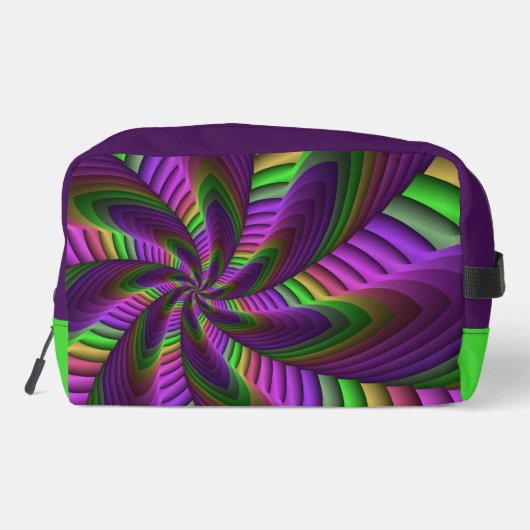 Groovy Energetic Colorful Neon Fraktal Pattern Waschbeutel (Rückseite)