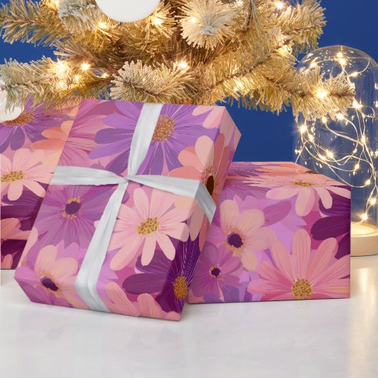 Groovy Erröten Boho Daisy Blumen Garten Muster Geschenkpapier (Feiertage)