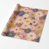Groovy Erröten Boho Daisy Blumen Garten Muster Geschenkpapier (Ungerollt)