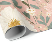 Groovy Erröten Boho Daisy Blumen Garten Muster Geschenkpapier (Rolleneckpunkt)