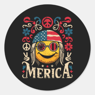 Groovy Face 4. Juli Flag Groovy Dekoration Merica Runder Aufkleber