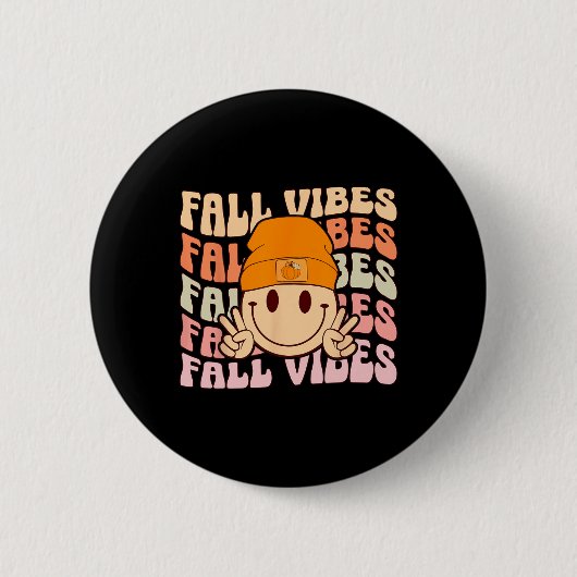Groovy Fall Vibes Smile Face Retro Herbstwochen Button (Vorderseite)