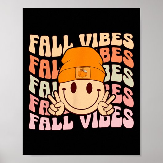 Groovy Fall Vibes Smile Face Retro Herbstwochen Poster (Vorne)