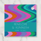 Groovy farbenfrohe Lila Retro Hochzeit maßgeschnei Geschenkanhänger (Rückseite)