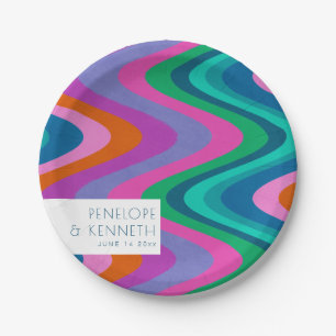 Groovy farbenfrohe Lila Retro Hochzeit maßgeschnei Pappteller