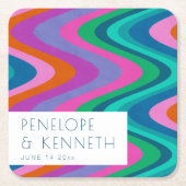 Groovy farbenfrohe Lila Retro Hochzeit maßgeschnei Rechteckiger Pappuntersetzer (Vorderseite)