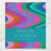 Groovy farbenfrohe Lila Retro Hochzeit maßgeschnei Weinetikett (Einzelnes Label)