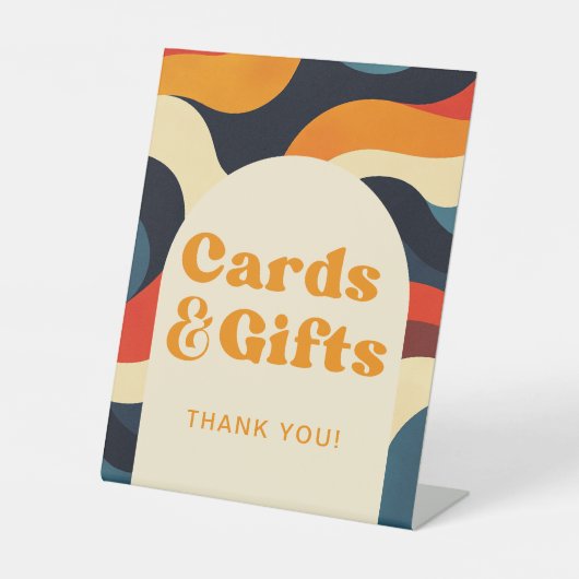 Groovy farbenfrohe Retro Wavy Boho Karten und Gesc Sockelschild (Vorderseite)