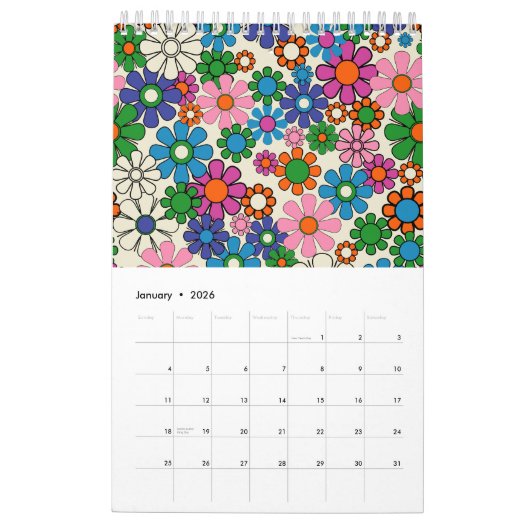 Groovy farbenfroher Retro Floral 2025 Kalender (Jan 2026)
