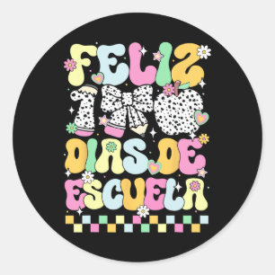 Groovy Feliz 100 Dias de Escuela 100 Tage Schoo Runder Aufkleber
