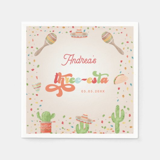 Groovy Fiesta 3. Geburtstag Drei-Sterne-Hotel Serviette (Vorderseite)