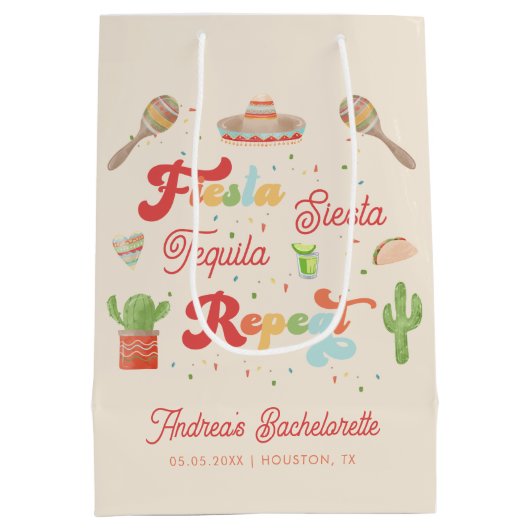 Groovy Fiesta Siesta Tequila Repeat Bachelorette Mittlere Geschenktüte (Rückseite)