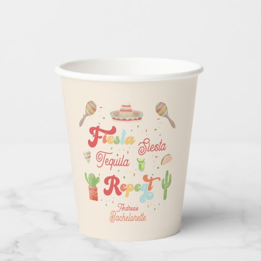 Groovy Fiesta Siesta Tequila Repeat Bachelorette Pappbecher (Vorderseite)