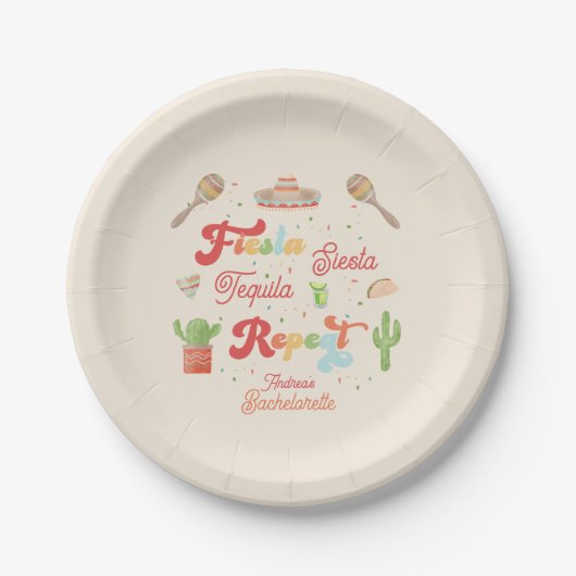 Groovy Fiesta Siesta Tequila Repeat Bachelorette Pappteller (Vorderseite)