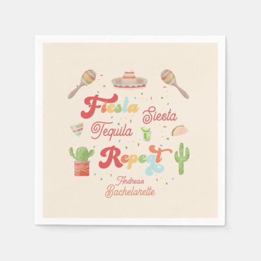 Groovy Fiesta Siesta Tequila Repeat Bachelorette Serviette (Vorderseite)