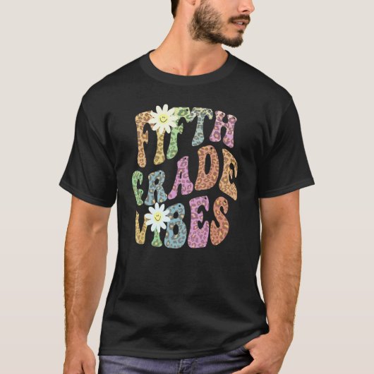 Groovy FIFTH GRADE VIBES Lehrer Leopard Print 5. T-Shirt (Vorderseite)