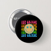 Groovy First Grade Vibes Face Retro Lehrer zurück Button (Vorne & Hinten)