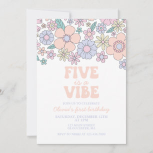 Groovy Five ist ein Vibe Retro Floral 5. Einladung