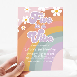 Groovy Five ist ein vibe Retro Rainbow 5. Geburtst Einladung