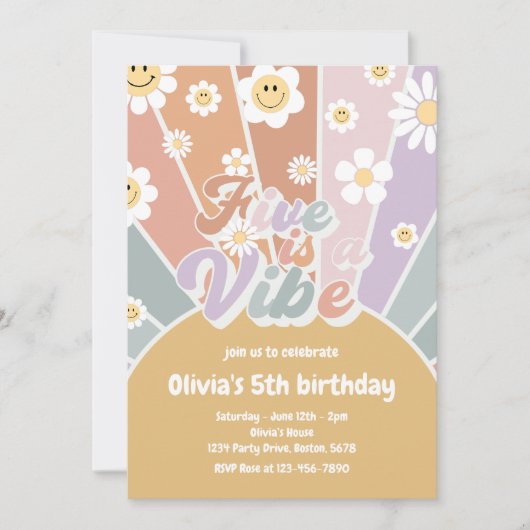 Groovy Five ist ein Vibe Retro Sunshine 5. Geburts Einladung (Vorderseite)
