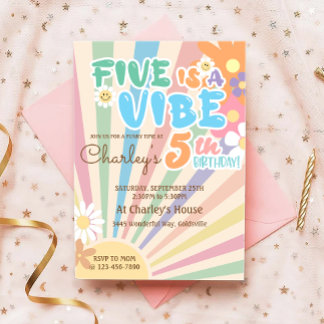 Groovy Five ist ein Vibe Retro Sunshine 5. Geburts Einladung