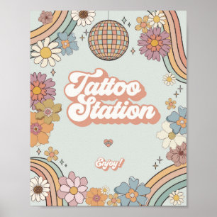 Groovy floral 70er Retro-Tätowierstation Gefallen Poster