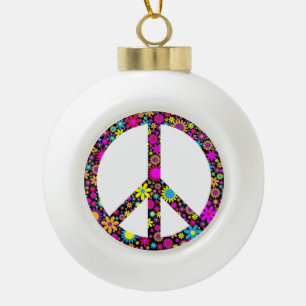GROOVY FLORAL PEACE SIGN Snowflake Gerahmte Orname Keramik Kugel-Ornament