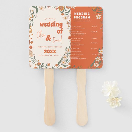 Groovy Floral Vintag Retro Hochzeitsprogramme Fächer (Vorne und Hinten)
