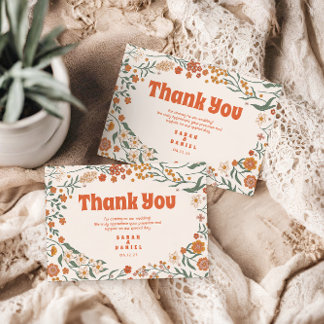 Groovy Floral Vintag Retro Wedding Dankeskarte