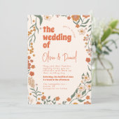 Groovy Floral Vintag Retro Wedding Einladung (Stehend Vorderseite)