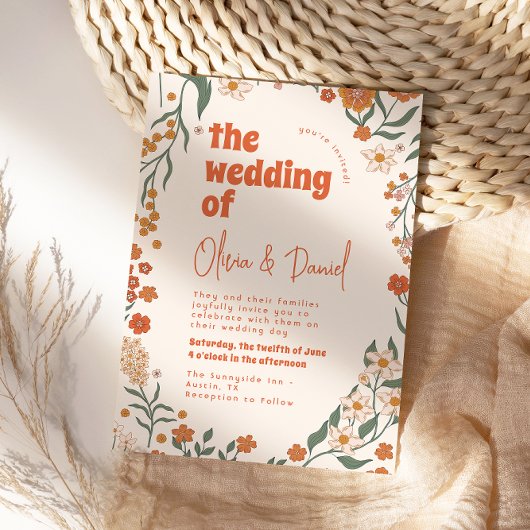 Groovy Floral Vintag Retro Wedding Einladung