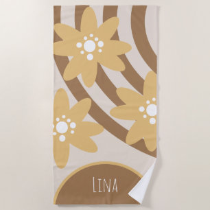 Groovy Florals Gelb Braun Name  Strandtuch