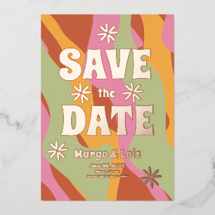 Groovy Florals Save the Date gedrückt  Folieneinladung