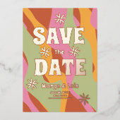 Groovy Florals Save the Date gepresst Folieneinladung (Vorderseite)