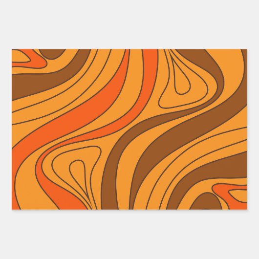 Groovy Flow Retro Abstrakt 60er 70er Muster Orange Geschenkpapier Set (Vorderseite)