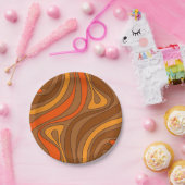 Groovy Flow Retro Abstrakt 60er 70er Pattern Brown Pappteller (Party)