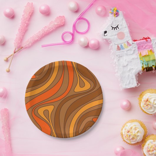 Groovy Flow Retro Abstrakt 60er 70er Pattern Brown Pappteller (Party)