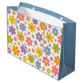 Groovy Flower Power (Blau) Große Geschenktüte (Rückseite Schrägansicht)