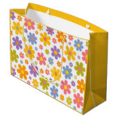 Groovy Flower Power (Gelb) Große Geschenktüte (Rückseite Schrägansicht)