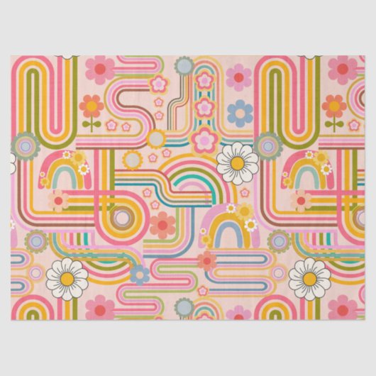 Groovy flower power line art seidenpapier (Vorderseite)