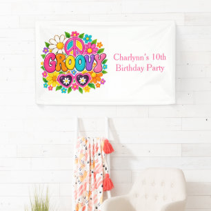 Groovy Flower Power Mädchen-Geburtstagsfeier Banner