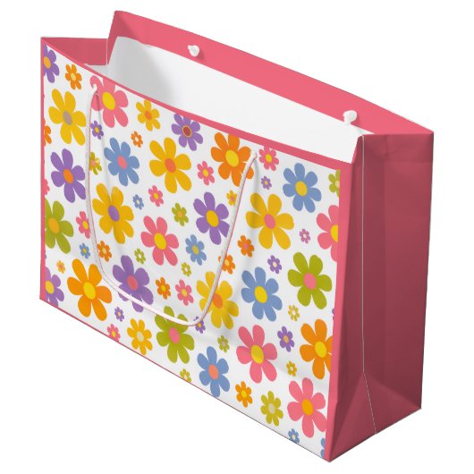 Groovy Flower Power (Pink) Große Geschenktüte (Vorderseite Schrägansicht)
