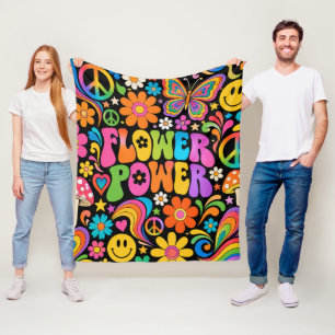 Groovy Flower Power Retro Zuhause Fleecedecke