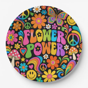Groovy Flower Power Retro Zuhause Pappteller