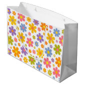 Groovy Flower Power (Weiß) Große Geschenktüte (Rückseite Schrägansicht)