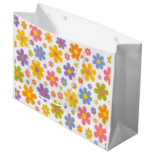 Groovy Flower Power (Weiß) Große Geschenktüte (Vorderseite Schrägansicht)