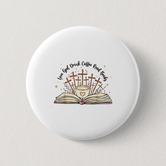 Groovy Flowers Love God Drink Coffee Read Books Ch Button (Vorderseite)