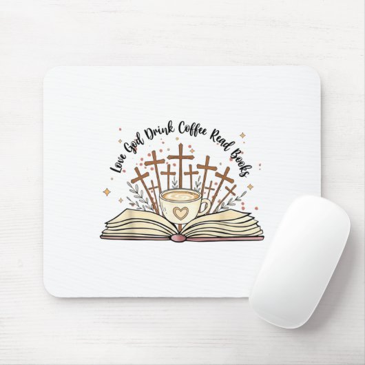 Groovy Flowers Love God Drink Coffee Read Books Ch Mousepad (Mit Mouse)