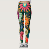 Groovy Folk Blume, Maximalistisches Retro-Helles D Leggings (Vorderseite)